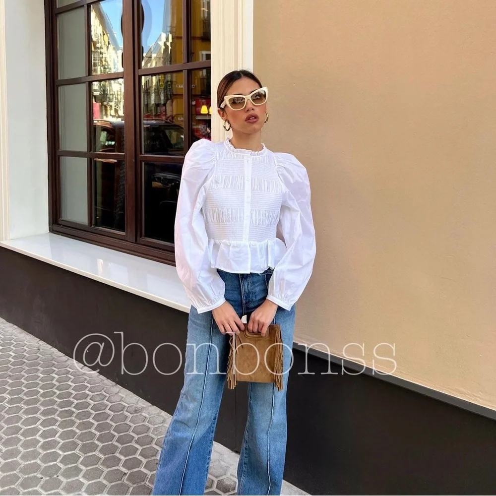 Zara elasticized poplin blouse
